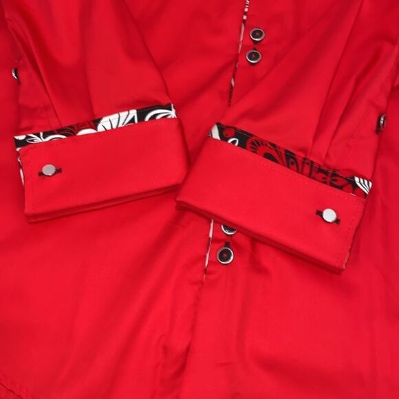 Anton Alexander Bright Red With Black French Cuff Dress Shirt Button Up Size M - Picture 8 of 13